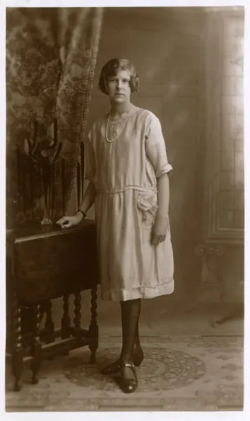 Studio Portrait of a Woman in Elegant Shift Dress Print, 1910s. Art Prints,  Posters & Puzzles from Mary Evans