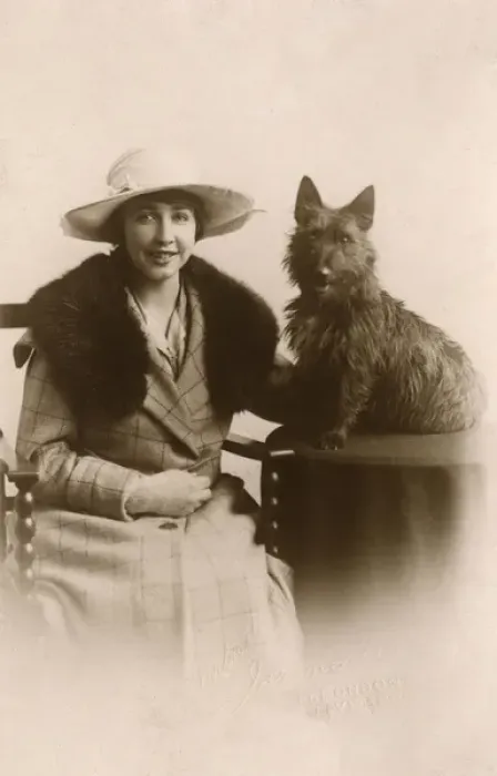Framed Print : Studio portrait, woman with Scots terrier Framed Print : Studio portrait, woman with Scots terrier