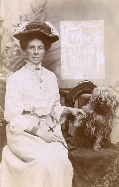 Studio portrait, woman with shaggy dog