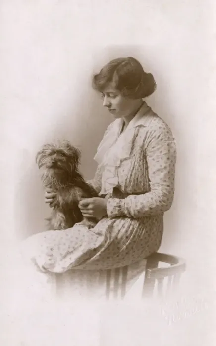 Framed Print : Studio portrait, woman with Yorkshire terrier Framed Print : Studio portrait, woman with Yorkshire terrier
