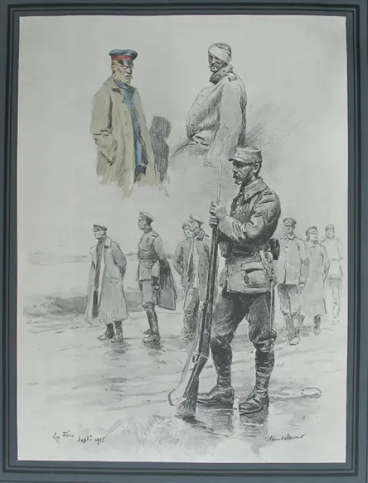 Framed Print : A study of German prisoners being guarded by French sentry Framed Print : A study of German prisoners being guarded by French sentry
