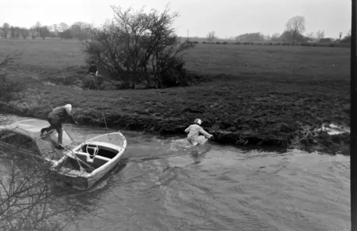 Framed Print : Stuntman attempts to fly car over river Framed Print : Stuntman attempts to fly car over river