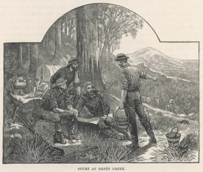 Framed Print : Sturts Explorations in Australia - At Depot Creek Framed Print : Sturts Explorations in Australia - At Depot Creek