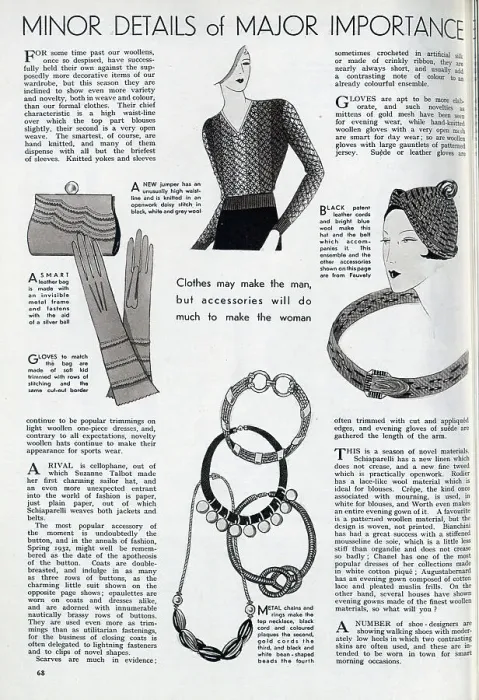 Framed Print : Styles of women's accessories popular in Spring 1932. Date: 1932 Framed Print : Styles of women's accessories popular in Spring 1932. Date: 1932