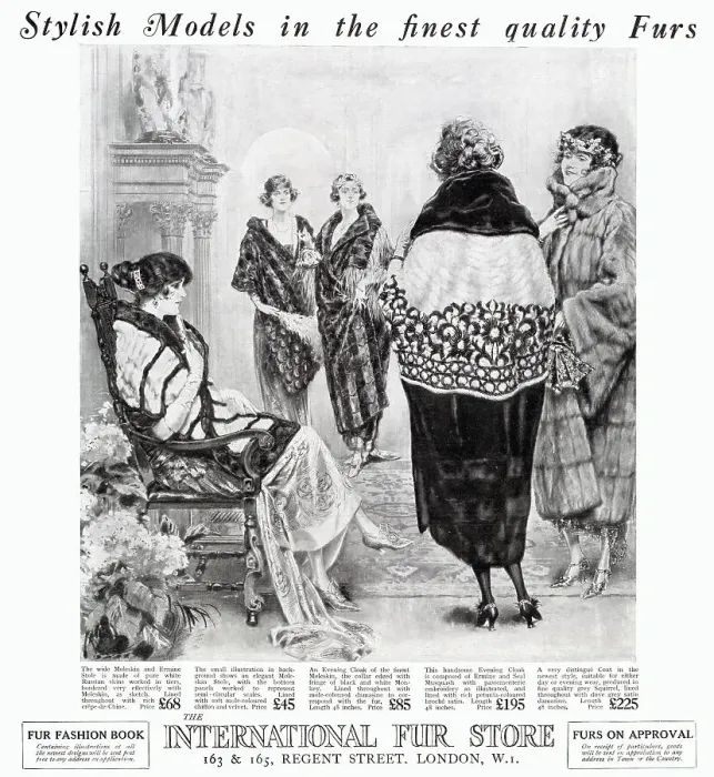 Framed Print : Stylish evening fur cloaks, stoles and coats. Date: 1922 Framed Print : Stylish evening fur cloaks, stoles and coats. Date: 1922