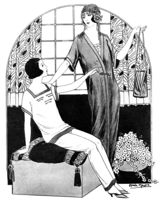 Framed Print : Stylish ladies in their nightwear discuss a handbag Framed Print : Stylish ladies in their nightwear discuss a handbag