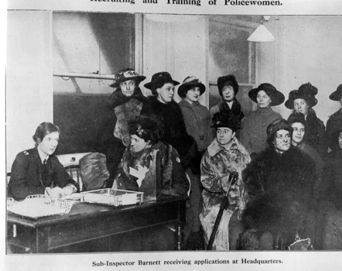 Framed Print : Sub-Inspector Barnett with women applicants Framed Print : Sub-Inspector Barnett with women applicants