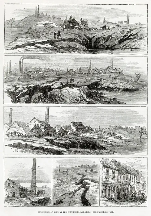 Framed Print : Subsidence of land at the Northwich salt mine. Date: 1881 Framed Print : Subsidence of land at the Northwich salt mine. Date: 1881