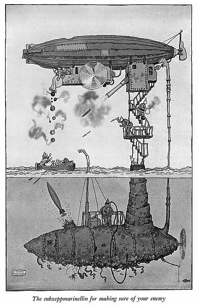 The Subzeppmarinellin by Heath Robinson, WW1 cartoon