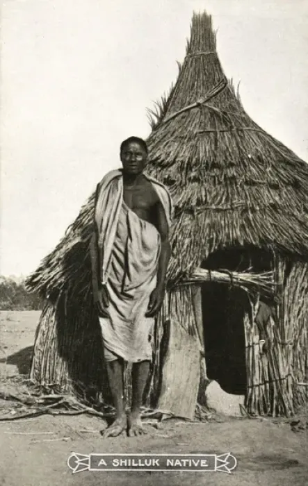 Framed Print : Sudan - A Shilluk man outside his house Framed Print : Sudan - A Shilluk man outside his house