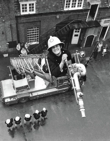 Sue Batten, Britains first woman firefighter. Date: 1982
