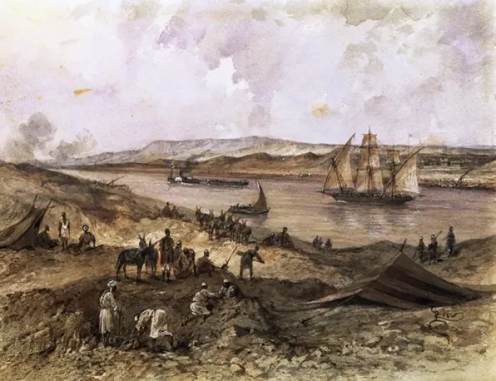 Framed Print : Suez Canal. Egypt. Watercolor by Riou Framed Print : Suez Canal. Egypt. Watercolor by Riou