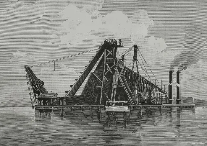 Framed Print : Suez Canal. Large dredger type couloir used to clean canal Framed Print : Suez Canal. Large dredger type couloir used to clean canal