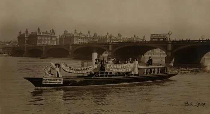 Framed Print : Suffragette Boat Advertising Womens Exhibition Framed Print : Suffragette Boat Advertising Womens Exhibition