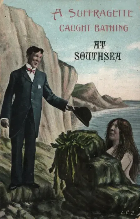 Framed Print : Suffragette Caught Bathing Framed Print : Suffragette Caught Bathing