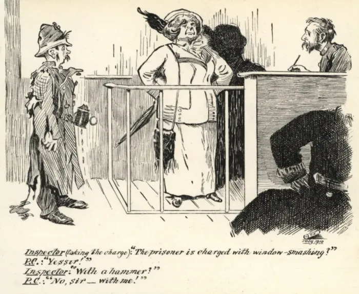 Framed Print : Suffragette in Dock Battered Policeman Framed Print : Suffragette in Dock Battered Policeman