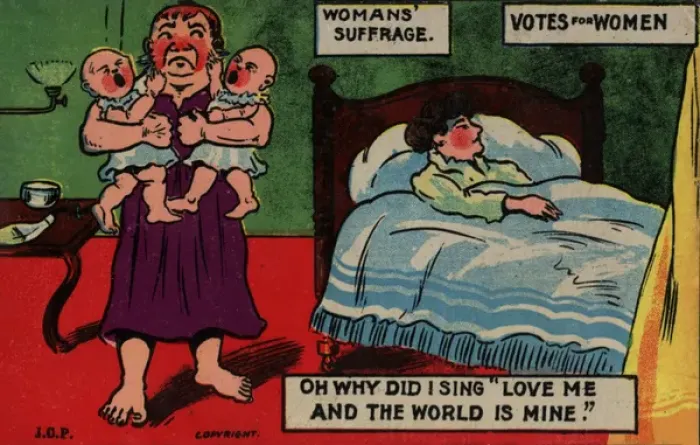 Framed Print : Suffragette Husband Minds Babies Framed Print : Suffragette Husband Minds Babies