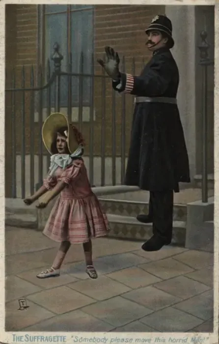Framed Print : Suffragette Little Girl and Policeman Framed Print : Suffragette Little Girl and Policeman