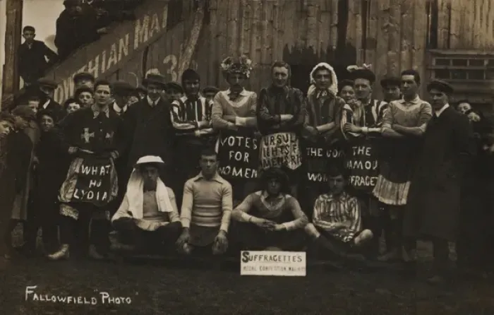 Framed Print : Suffragette Men in Fancy Dress Carnival Framed Print : Suffragette Men in Fancy Dress Carnival