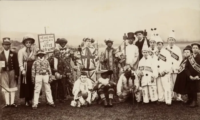 Framed Print : Suffragette Men in Fancy Dress Carnival Framed Print : Suffragette Men in Fancy Dress Carnival