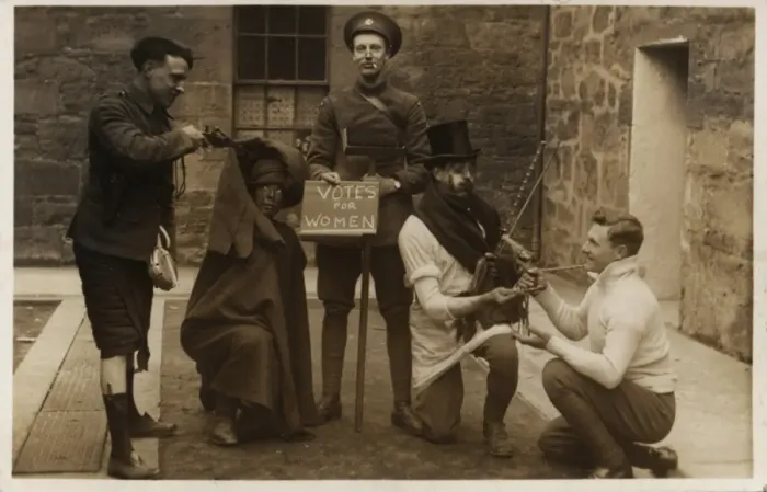 Framed Print : Suffragette Men in Fancy Dress Votes for Women Framed Print : Suffragette Men in Fancy Dress Votes for Women