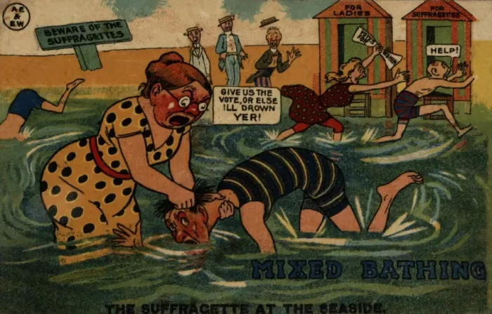 Framed Print : Suffragette, Mixed Bathing at Seaside Framed Print : Suffragette, Mixed Bathing at Seaside