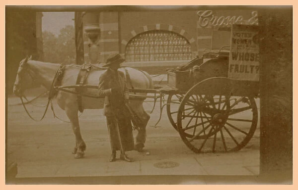 Suffragette Newspaper Seller and Cart