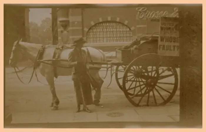 Framed Print : Suffragette Newspaper Seller and Cart Framed Print : Suffragette Newspaper Seller and Cart