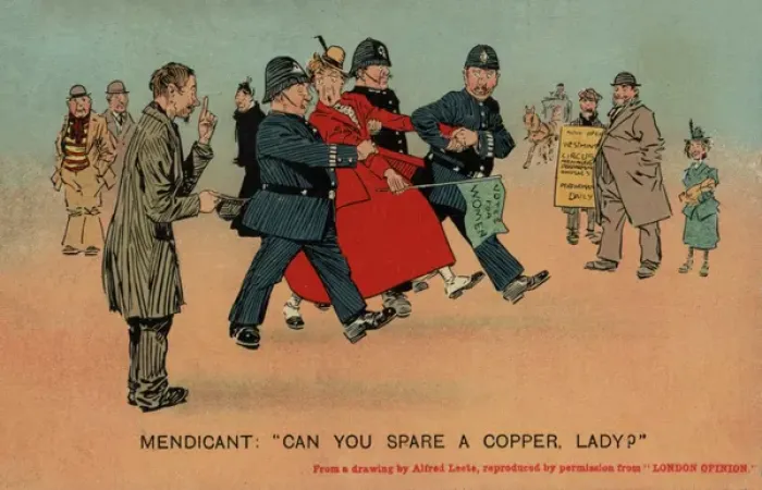 Framed Print : Suffragette Policeman Beggar Framed Print : Suffragette Policeman Beggar