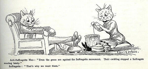 Suffragette political cartoon, Louis Wain
