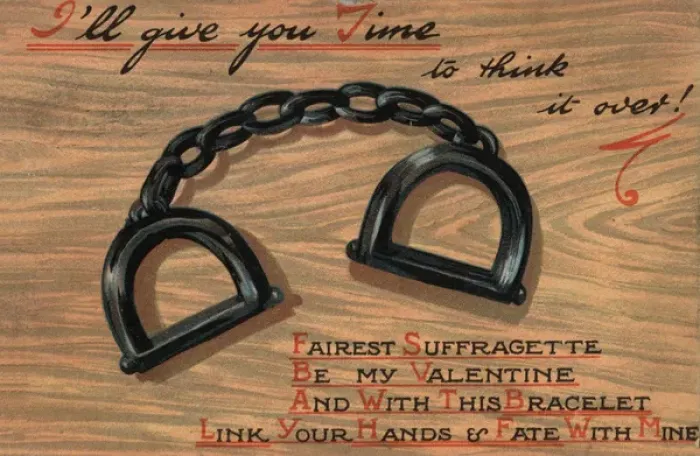 Framed Print : Suffragette Valentine Card Handcuffs Framed Print : Suffragette Valentine Card Handcuffs