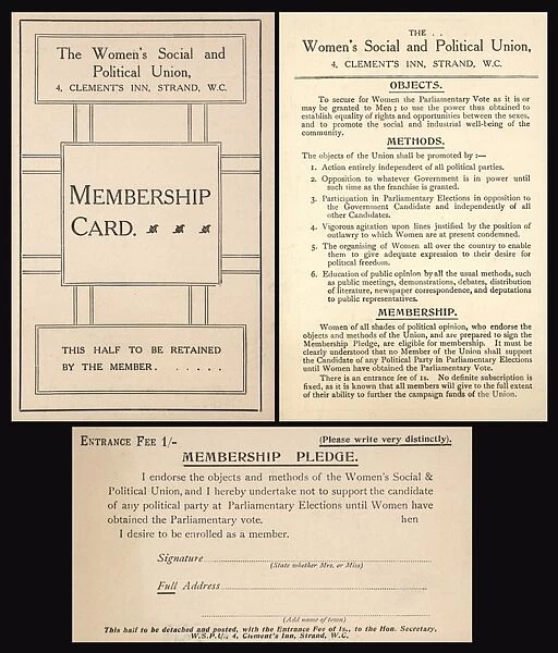 Suffragette W. S. P. U Membership Card