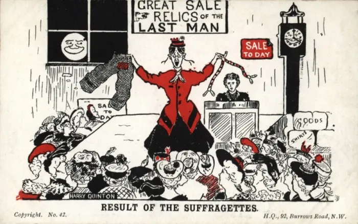 Framed Print : Suffragettes, the Last Man, Auction Relics Framed Print : Suffragettes, the Last Man, Auction Relics