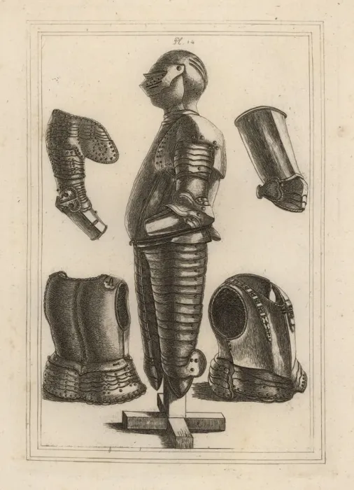 Framed Print : Suit of bright armour and pouldron, garde-brass and vambrace Framed Print : Suit of bright armour and pouldron, garde-brass and vambrace