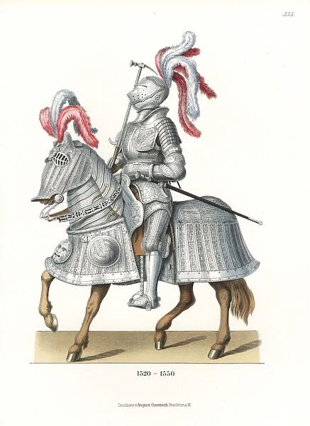 Full suit of ornate armor for man and horse