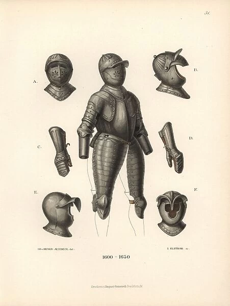 Suit of steel-plate armour, helmets and gloves