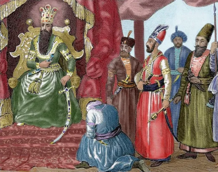 Framed Print : Sultan welcoming the Council members in the courtroom Topkap Framed Print : Sultan welcoming the Council members in the courtroom Topkap