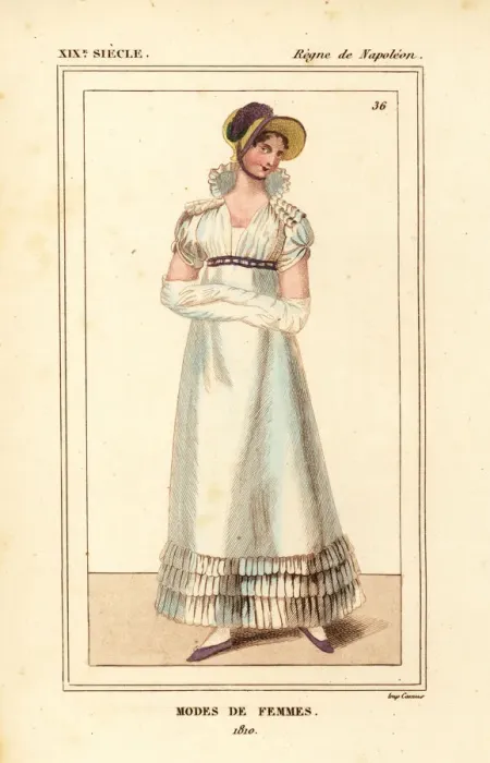 Framed Print : Summer dress, French womens fashions, Napoleonic era, 1810 Framed Print : Summer dress, French womens fashions, Napoleonic era, 1810