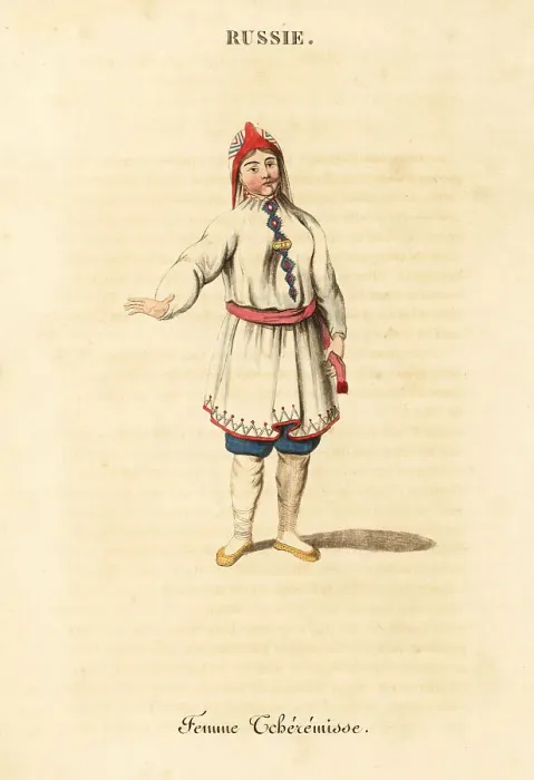 Framed Print : Summer dress of a Mari woman, 18th century Framed Print : Summer dress of a Mari woman, 18th century