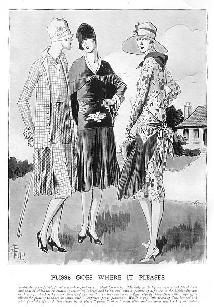 Three summer fashion ensembles sketched by Soulie, 1926
