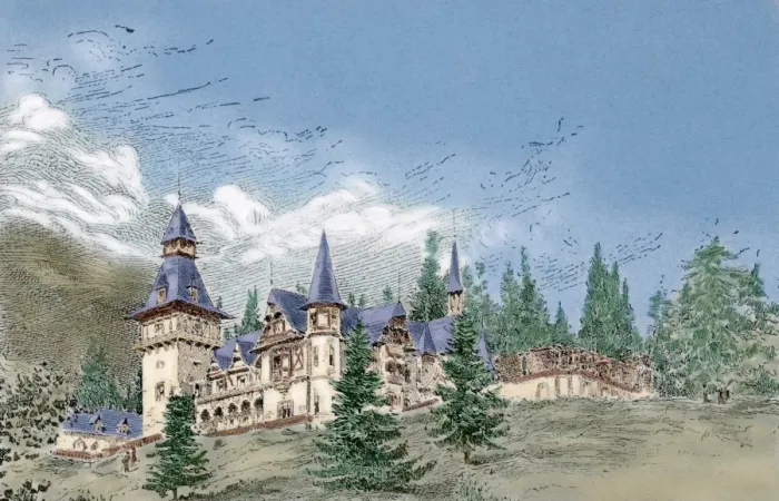 Framed Print : Summer residence of Elisabeth of Wied (1843-1916). Engraving Framed Print : Summer residence of Elisabeth of Wied (1843-1916). Engraving