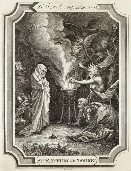 Framed Print : Summoning the dead: the Witch of Endor and Samuel's spirit Framed Print : Summoning the dead: the Witch of Endor and Samuel's spirit