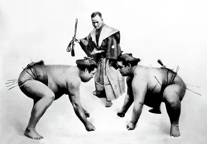 Framed Print : Sumo wrestlers, Japan, early 1900s Framed Print : Sumo wrestlers, Japan, early 1900s
