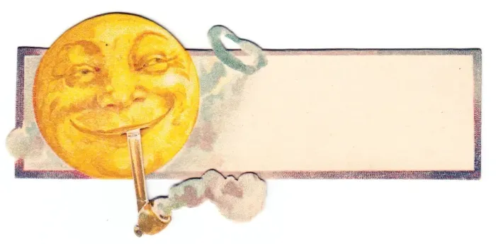 Framed Print : Sun smoking a pipe on a place card Framed Print : Sun smoking a pipe on a place card