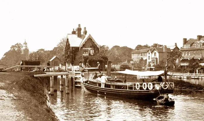Framed Print : Sunbury Lock River Thames Victorian period Framed Print : Sunbury Lock River Thames Victorian period