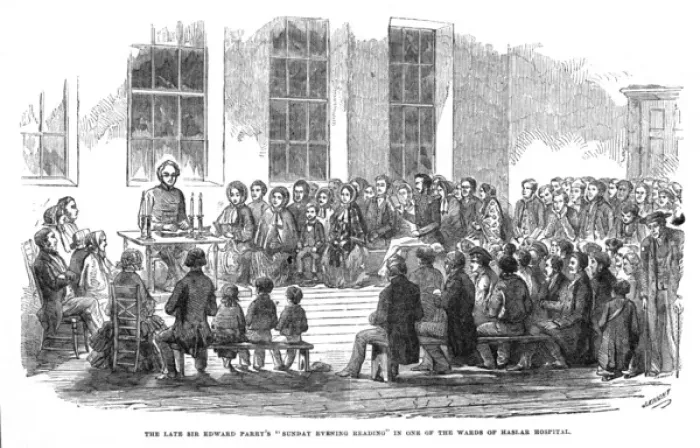 Framed Print : Sunday Evening Meeting in Haslar Hospital, 1858