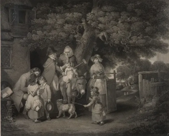 Framed Print : Sunday morning, a cottage family going to church Framed Print : Sunday morning, a cottage family going to church