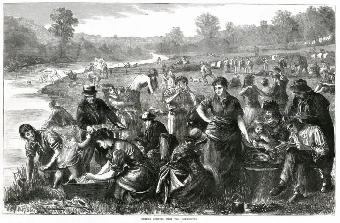 Framed Print : Sunday morning with hop-pickers 1871 Framed Print : Sunday morning with hop-pickers 1871
