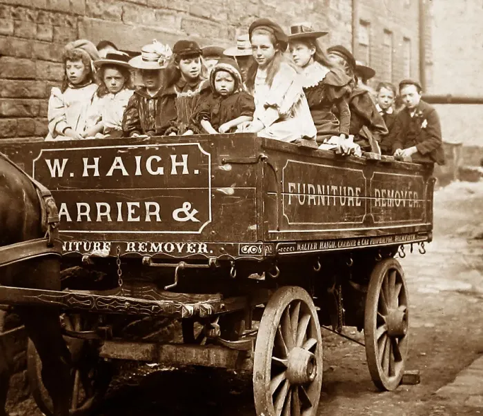 Framed Print : Sunday School Outing in horse and cart, Holmfirth Framed Print : Sunday School Outing in horse and cart, Holmfirth