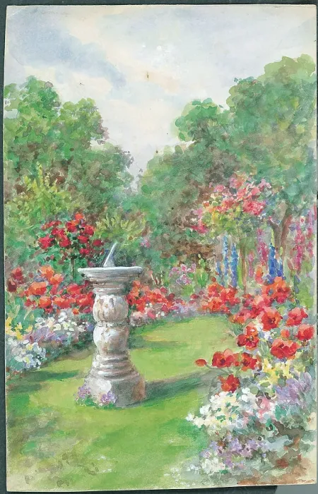 Framed Print : Sundial with ornamental poppies Framed Print : Sundial with ornamental poppies